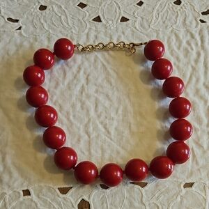 Monet Red Bead Statement Necklace with Gold Chain
